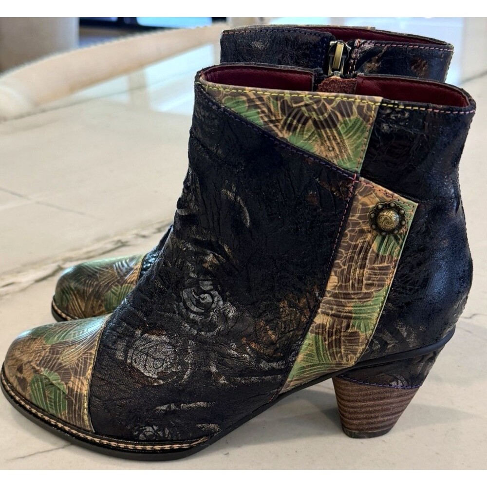 Spring Step L'Artiste Women's Waterlily Booties Brown Multi Shoes Size 38 US 7.5
